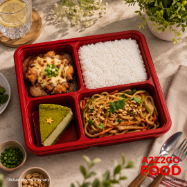 Asian Style Peanut Pasta, Baked Cheesy Japanese Curry Chicken, Plain Rice, Dessert Bento Meal