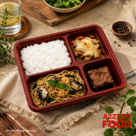 Aglio Olio Basil Pasta with Spanish Sardines, Baked Cheesy Japanese Curry Chicken, Plain Rice, Dessert Bento Meal