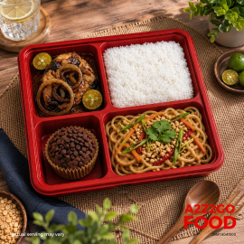 Asian Style Peanut Pasta, Bangus Bistek, Plain Rice, Dessert Bento Meal