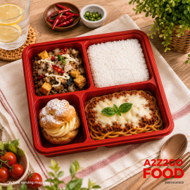 Baked Spaghetti, Bangus Tofu Sisig, Plain Rice, Dessert Bento Meal