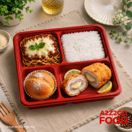 Baked Spaghetti, Chicken Cordon Bleu, Plain Rice, Dessert Bento Meal