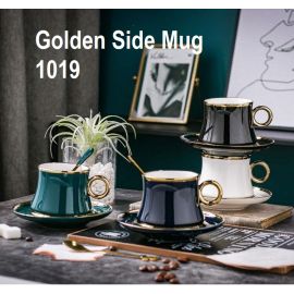 Golden Side Mug w Saucer Teaspoon & Gift Box