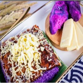 Sweet ube and creamy cheese blend in soft, fragrant bibingka.