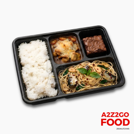 Aglio Olio Basil Pasta with Spanish Sardines, Baked Cheesy Japanese Curry Chicken, Plain Rice, Dessert Bento Meal