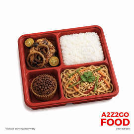 Asian Style Peanut Pasta, Bangus Bistek, Plain Rice, Dessert Bento Meal