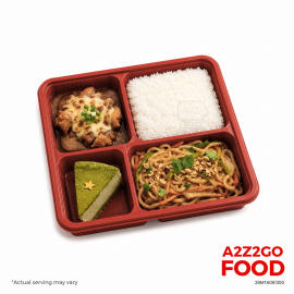 Asian Style Peanut Pasta, Baked Cheesy Japanese Curry Chicken, Plain Rice, Dessert Bento Meal