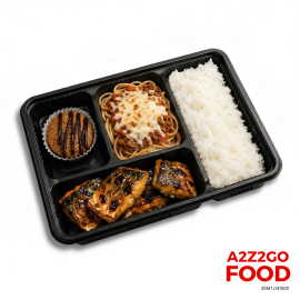 Baked Spaghetti, Bangus Inasal, Plain Rice, Dessert Bento Meal
