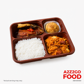 Baked Spaghetti, Bangus Inasal, Plain Rice, Dessert Bento Meal