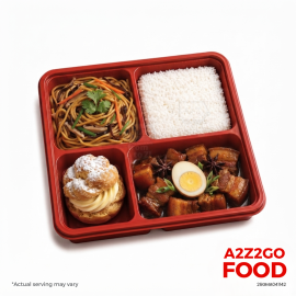 Birthday Noodles, Chinese Adobo with Egg, Plain Rice, Dessert Bento Meal