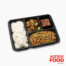 Cha Misua, Binagoongang Lechon Kawali with Okra, Plain Rice, Dessert Bento Meal