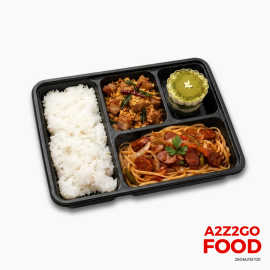 Chorizo Pasta, Cereal Pork, Plain Rice, Dessert Bento Meal