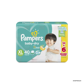 Pampers Baby Dry Taped Jumbo Diaper | Extra Large (XL) x 40