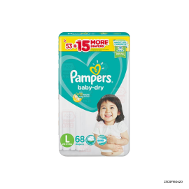 Pampers Baby Dry Taped Super Jumbo Diaper | Large x 68