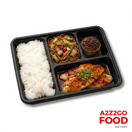 Pansit Habhab, Fish Fillet Sweet and Chili Glaze, Plain Rice, Dessert Bento Meal