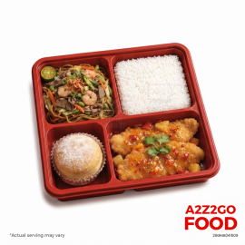 Pansit Habhab, Fish Fillet Sweet and Chili Glaze, Plain Rice, Dessert Bento Meal