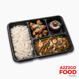 Pansit Habhab, Honey Sesame Chicken, Plain Rice, Dessert Bento Meal