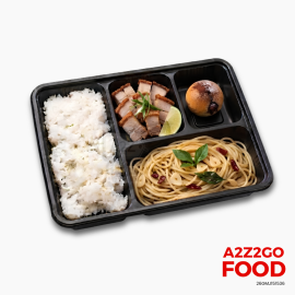 Pasta / Noodle, Pork, Plain Rice, Dessert Bento Meal