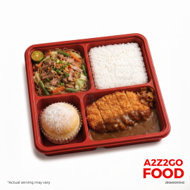 Pata Bihon, Japanese Curry Fish Katsu, Plain Rice, Dessert Bento Meal