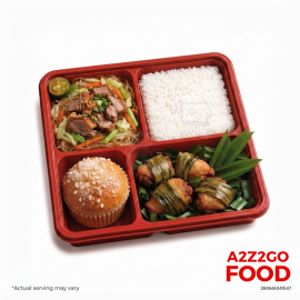 Pata Bihon, Thai Pandan Fried Chicken, Plain Rice, Dessert Bento Meal