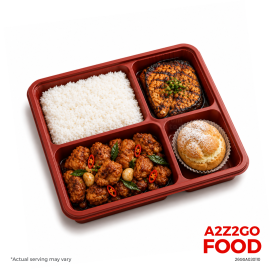 Steamed Rice, Bangus Inasal, Three Cups Chicken, Dessert Bento Meal