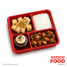 Steamed Rice, Fish Fillet with Tofu, Three-Cup Chicken, Dessert Bento Meal