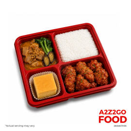 Steamed Rice, Honey Chipotle Chicken Crispers, Lechon Kare Kare, Dessert Bento Meal