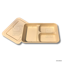 3 division SUGARCANE Meal Tray 18x22x4cm - 200 PCS