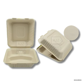 SUGARCANE BAGASSE Clamshell Hamburger Take Out Box - 450ml - 10 PCS